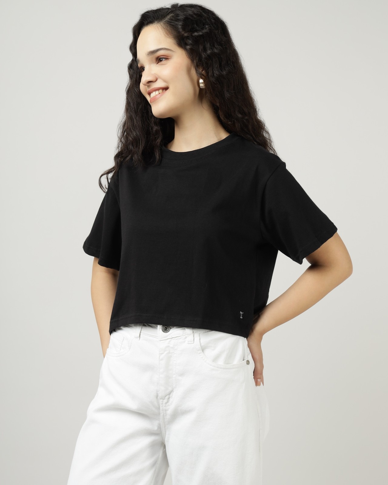 Black Crop top with Twin Fish print